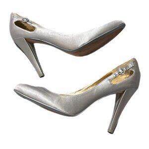 Enzo Angiolini Shoes Womens 8.5M Silver Satin Pump Buckle Bridal Gala Cocktail